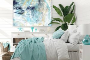 cool blue tones add that touch of color to this bedroom